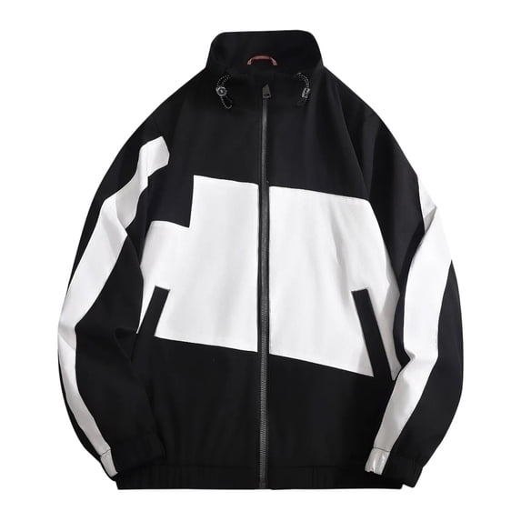 Cmfcve Fashion Zip up Jackets for Men Color Block Long Sleeve Baseball Jacket Mock Neck Casual Outdoor Windbreaker