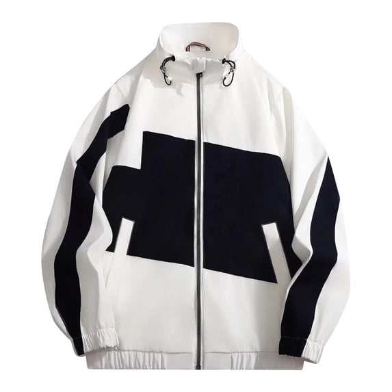 Cmfcve Fashion Zip up Jackets for Men Color Block Long Sleeve Baseball Jacket Mock Neck Casual Outdoor Windbreaker