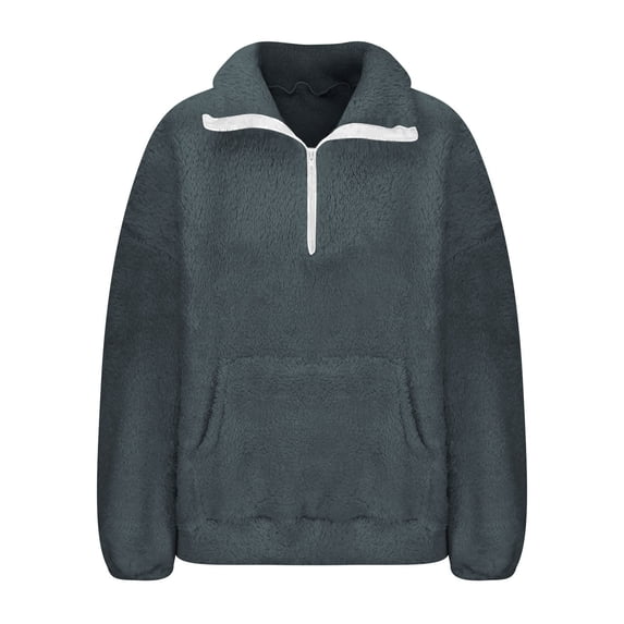 Cmfcve Fleece Athletic Half Zip Woman Hoodies & Sweatshirts Long Sleeve Loose Fit Work Shirts Blouse Soft Winter Pullover Clothes Tops with Pockets