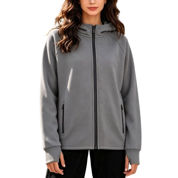 Cmfcve Full Zip Hooded Jacket for Women Casual Athletic Hooded Sweatshirt with Pockets Long Sleeve Fall Winter Outerwear