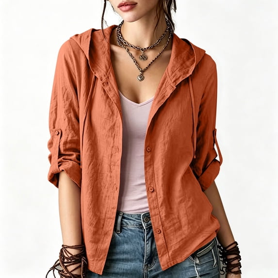 Cmfcve Gauze Hoodie Shirts for Women Sun Protection Beach Cover Ups Lightweight Long Sleeve Button Down Blouses