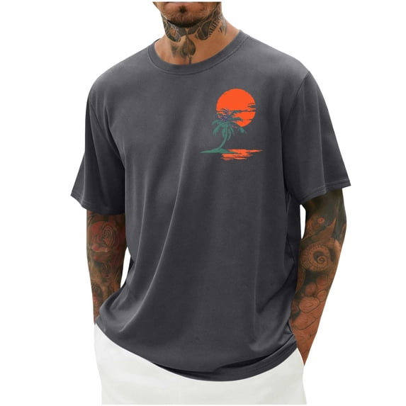 Cmfcve Graphic T Shirts for Men Short Sleeve Palm Tree Print Summer Top Crew Neck Cotton Casual Tees