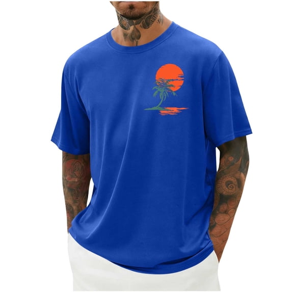 Cmfcve Graphic T Shirts for Men Short Sleeve Palm Tree Print Summer Top Crew Neck Cotton Casual Tees