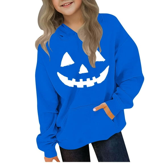Cmfcve Halloween Hoodie Graphic Top for Big Kids Boys & Girls Oversized Activewear Hooded Sweatshirt Solid Color Long Sleeve Fall Winter Outerwear Pullover