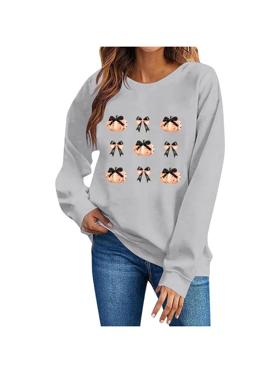 Halloween Shirts for Women Long Sleeve Spooky Season Pullover Sweatshirt Vintage Pumpkin Graphic Tops