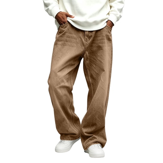Cmfcve Hip Hop Baggy Jeans for Men Casual Wide Leg Denim Pants