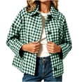 thumbnail image 1 of Cmfcve Jackets for Women Casual Long Sleeve Button Down Jacket Fall Lightweight Plaid Cropped Coat, 1 of 6