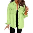 thumbnail image 1 of Cmfcve Jean Jacket for Woman Vintage Distressed Frayed Hem Button-Up Denim Top Coat Long Sleeve Turndown Collar Pocket Shirt Cardigan, 1 of 6