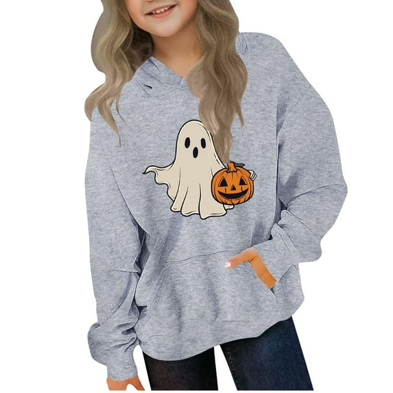 Cmfcve Kids Halloween Hoodie Graphic Top Boys & Girls Oversized Activewear Hooded Sweatshirt Solid Color Long Sleeve Fall Winter Outerwear Pullover