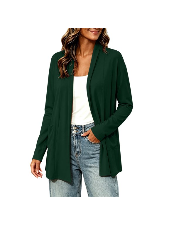 Long Sleeve Lightweight Thin Summer Cardigan for Women Casual Loose Fit Kimono Cover Up Flowy Open Front Cardigan Jackets with Pockets