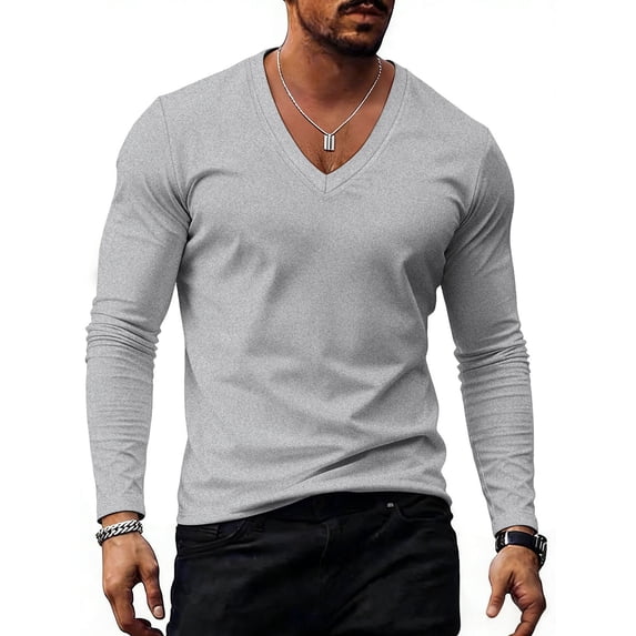 Cmfcve Long Sleeve v Neck T-Shirt for Men Breathable Pullover Athletic Running Tops Casual Soft Fall Layering Shirts