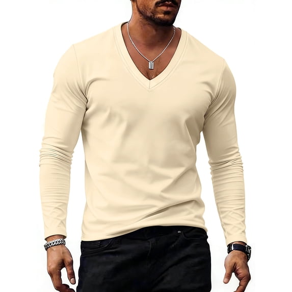 Cmfcve Long Sleeve v Neck T-Shirt for Men Breathable Pullover Athletic Running Tops Casual Soft Fall Layering Shirts