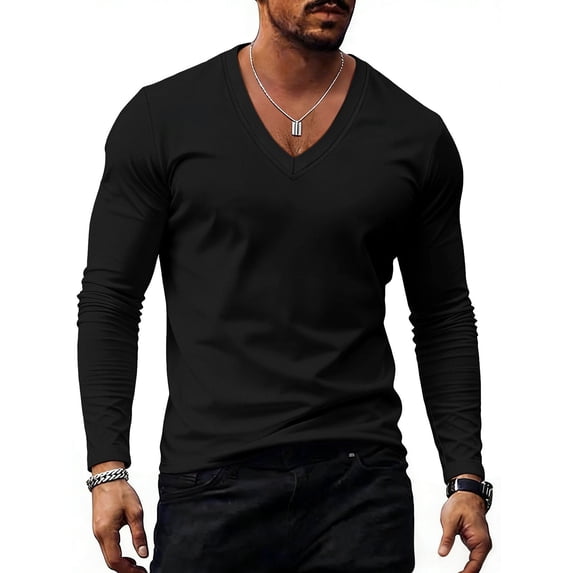 Cmfcve Long Sleeve v Neck T-Shirt for Men Breathable Pullover Athletic Running Tops Casual Soft Fall Layering Shirts