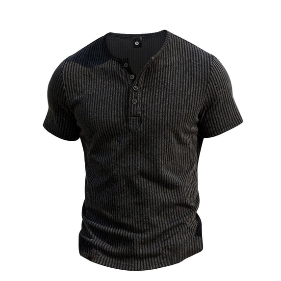 Cmfcve Men Casual Henley Striped Tee Shirt Short Sleeve Band Collar Textured Summer Tops Lightweight Breathable Crew Neck Beach Vacation T Shirts