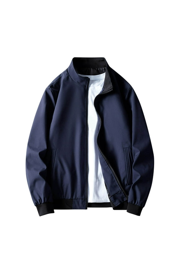 Men's Casual Bomber Jacket Plus Size Zipper Travel Sweatshirt Long Sleeve Round Neck Work Coat Outwear