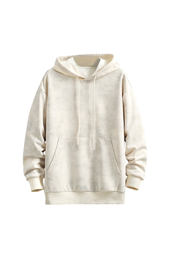 Men's Casual Hoodies Long Sleeve Drawstring Stretch Hooded Sweatshirts Solid Color Preppy Pullover Work Jacket Top with Pockets