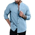 thumbnail image 1 of Cmfcve Men's Cotton Linen Tops Oversize Summer Solid Stand Collar Jacket Lightweight Breathable Shirt Button Up Long Sleeve Blouse with Pockets, 1 of 4