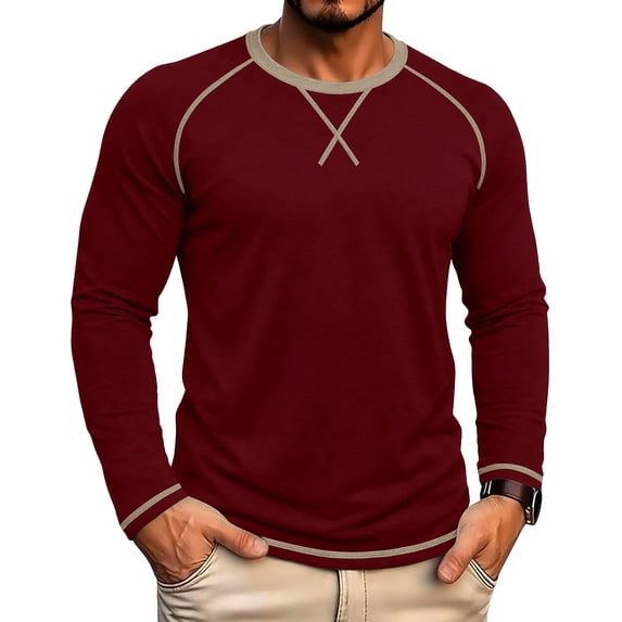 Cmfcve Men's Crew Neck Raglan Long Sleeve Tops Casual Loose Fit Athletic T-Shirt Fall Workout Running Pullover Shirts