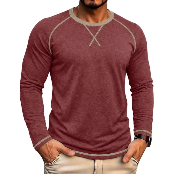 Cmfcve Men's Crew Neck Raglan Long Sleeve Tops Casual Loose Fit Athletic T-Shirt Fall Workout Running Pullover Shirts