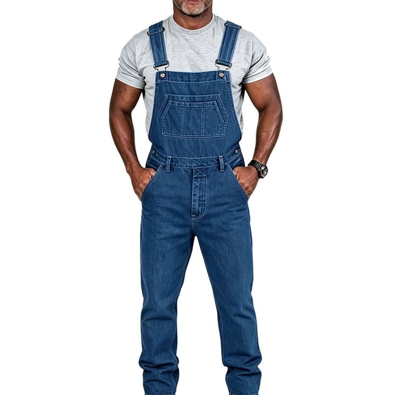 Cmfcve Men's Denim Bib Overalls Adjustable Shoulder Straps Jeans Pants Relaxed Fit Casual Wide Leg Denim Jumpsuit