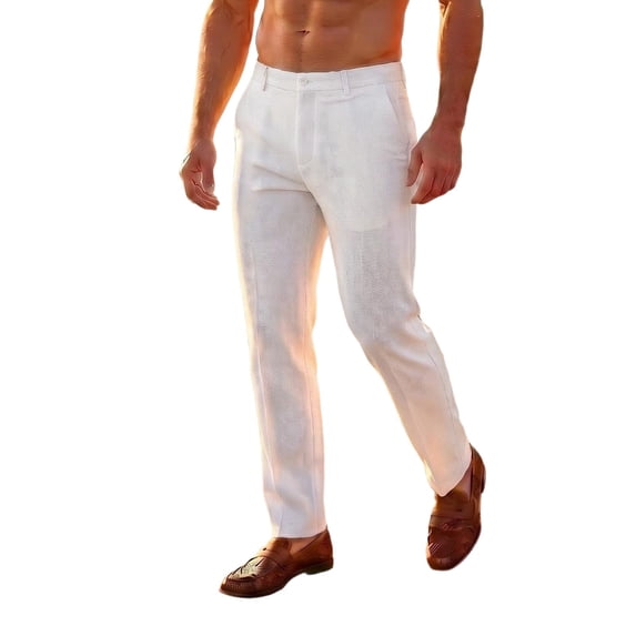 Cmfcve Men's Dress Pants Waffle Straight Fit Flat Front Trousers Business Casual Pants