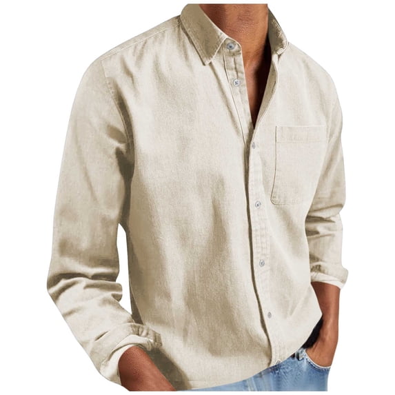 Cmfcve Men's Dress Shirts Regular Fit Stretch Button Down Shirts Solid Casual Long Sleeve Spring & Fall Tops
