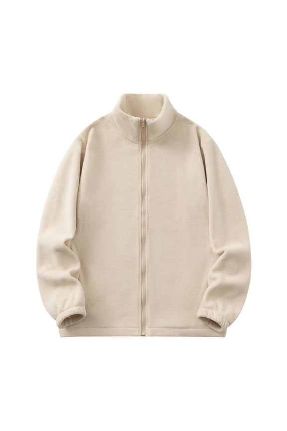 Men's Fleece Jacket Oversized Warm Preppy Sweatshirt Zipper Long Sleeve Work Coat