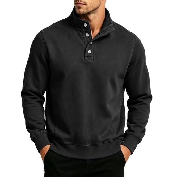 Cmfcve Men's Henley Mock Neck Sweatshirt Casual Pullover Snap Button Jacket Shirts Oversized Long Sleeve Fall Top