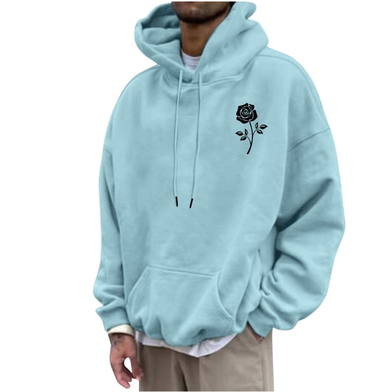 Cmfcve Men's Hooded Sweatshirts Plus Size Printed Drawstring Pullover Sports Jacket Long Sleeved Solid Color Preppy Hoodies for Men