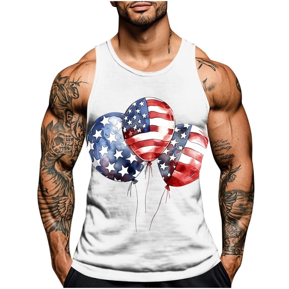 Cmfcve Men's Independence Day Tank Tops Summer Printed Gym Tank Top Sleeveless Round Neck Hawaiian Tees