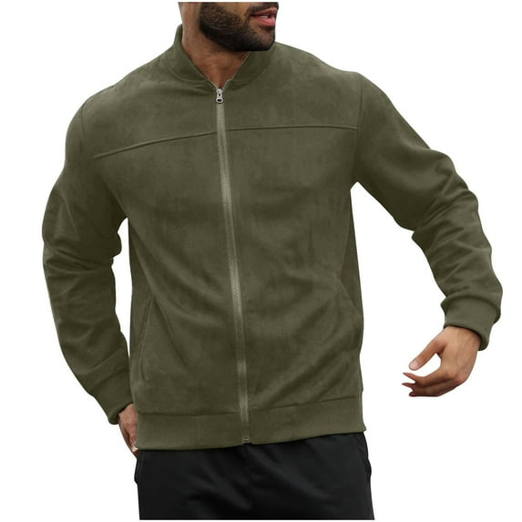 Cmfcve Men's Lightweight Sweatshirt Jacket Solid Color Long Sleeve Hoodless Running Coat Zipper Business Casual Cardigan