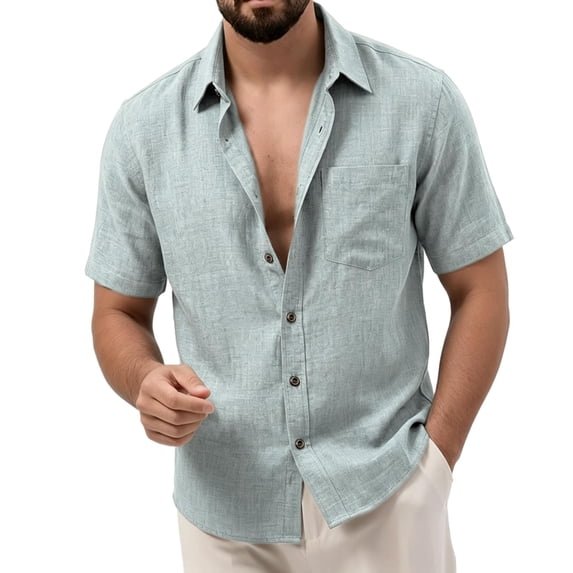 Cmfcve Men's Linen Shirts Short Sleeve Button Down Shirts Wrinkle Resistant Casual Vacation Beach Summer Tops