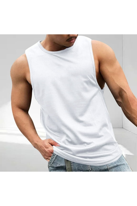 Men's Muscle Shirt White Sleeveless Compression Athletic T-Shirt Quick Dry Silky Workout Gym Tank Top Running Football Training Tee Undershirt
