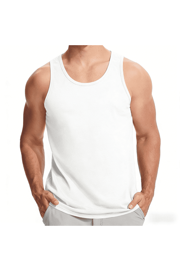 Men's Muscle Shirt White Sleeveless Compression Athletic T-Shirt Quick Dry Silky Workout Gym Tank Top Running Football Training Tee Undershirt