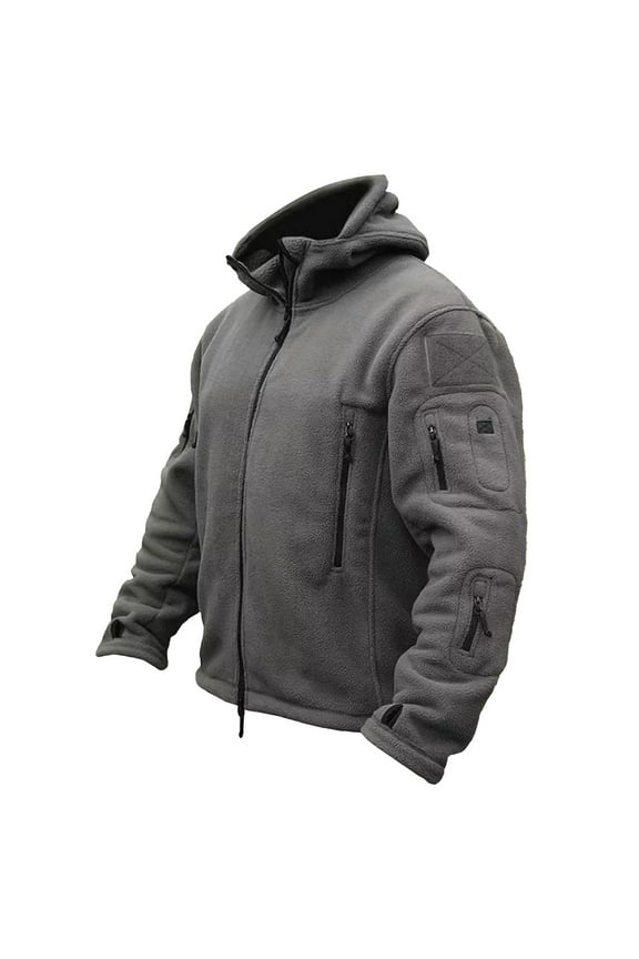Men's Outdoor Jacket Oversized Warm Lining Fleece Cargo Hooded Top Zipper Long Sleeve Work Coat