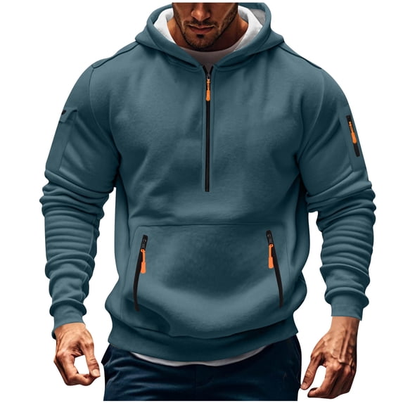 Cmfcve Men's Oversized Sweatshirt Half-Zip Long Sleeve Work Hoodies Solid Color Pullover Outdoor Hooded Jacket Top with Pockets