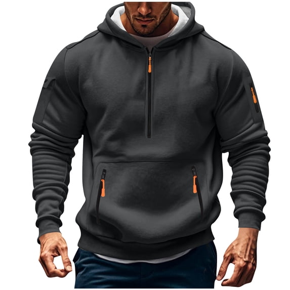 Cmfcve Men's Oversized Sweatshirt Half-Zip Long Sleeve Work Hoodies Solid Color Pullover Outdoor Hooded Jacket Top with Pockets