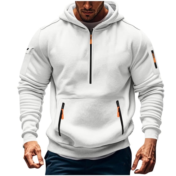 Cmfcve Men's Oversized Sweatshirt Half-Zip Long Sleeve Work Hoodies Solid Color Pullover Outdoor Hooded Jacket Top with Pockets