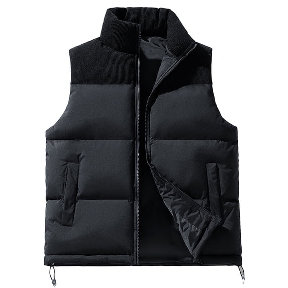 Cmfcve Men's Padded Vest Loose Fit Sleeveless Stand Collar Cardigan Jacket Big &Tall Zipper Solid Color Coat with Pockets