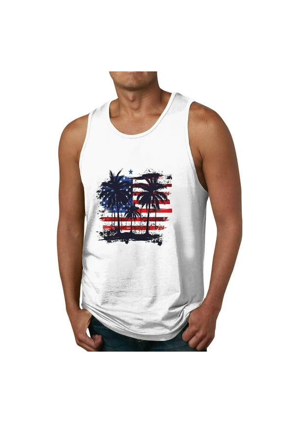 Men's Patriotic Tank Top Independence Day Breathable Vintage Tees Sleeveless Crew Neck Fitness Undershirt