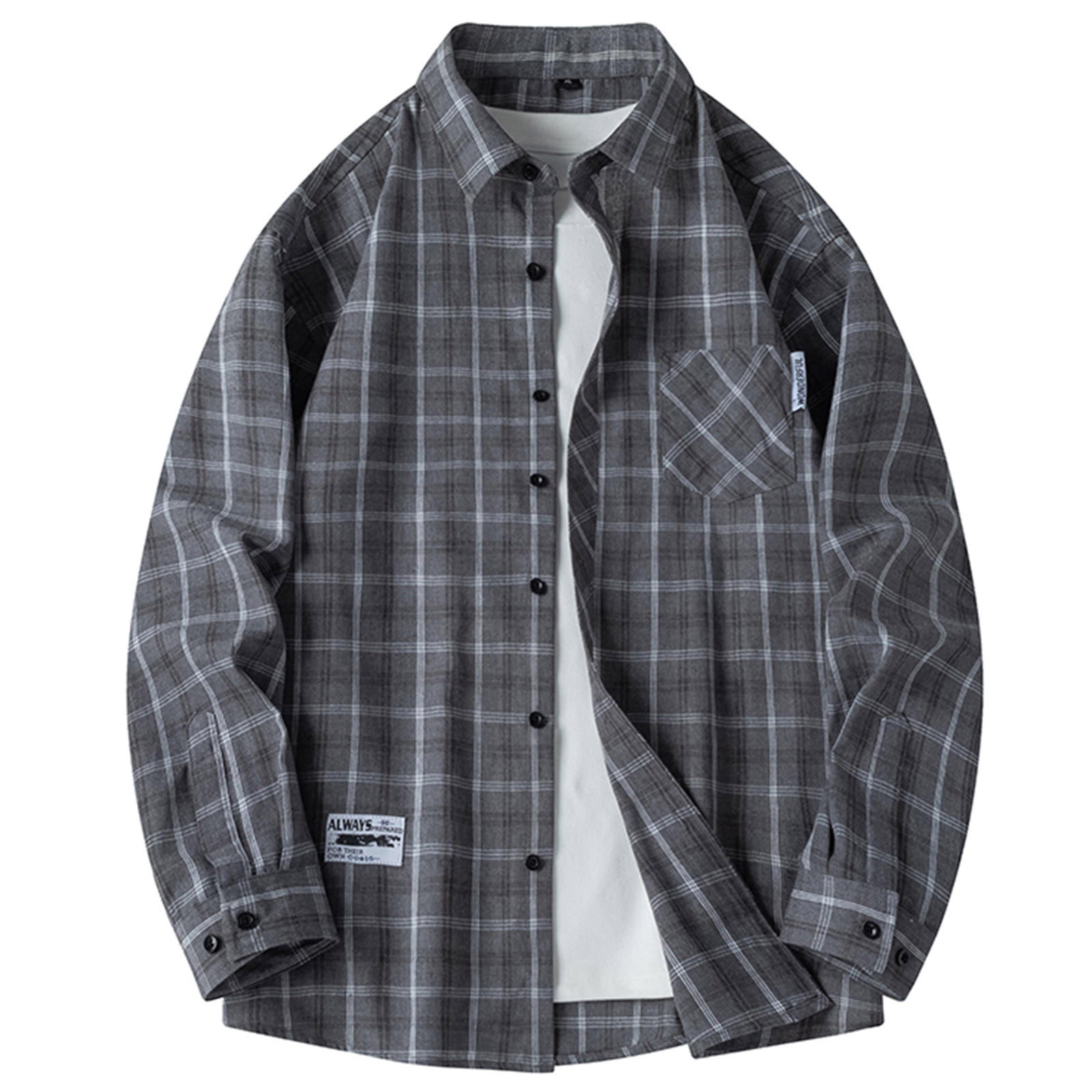 Cmfcve Men's Plaid Shirt Jacket -Long Sleeved Quilt Lined