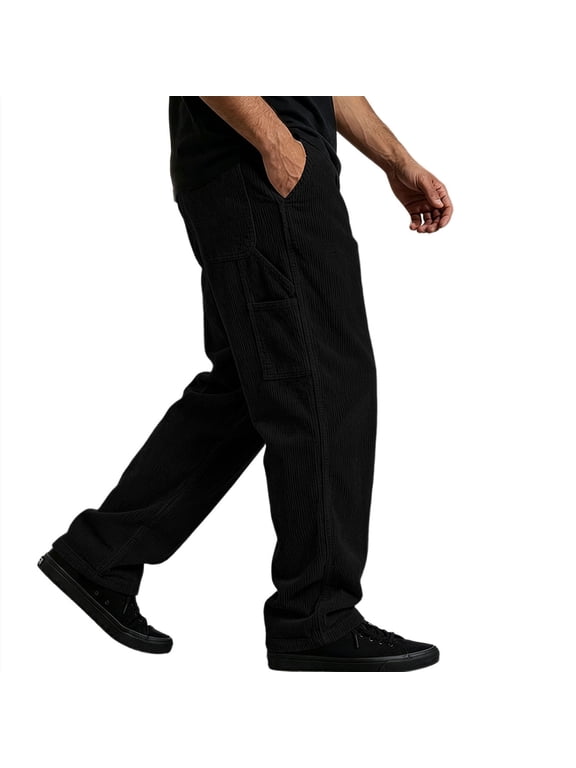 Men's Plus Size Corduroy Carpenter Pants Straight Leg Work Pants Button-Zipper Closure Casual Pants for Daily Outdoor Wear
