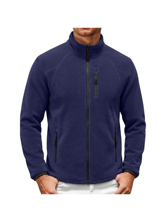Men's Plus Size Full Zip Fleece Jacket Stand Collar Raglan Sleeve Lightweight Outer Coat Casual Mid-Layer Outerwear
