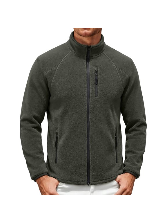 Men's Plus Size Full Zip Fleece Jacket Stand Collar Raglan Sleeve Lightweight Outer Coat Casual Mid-Layer Outerwear