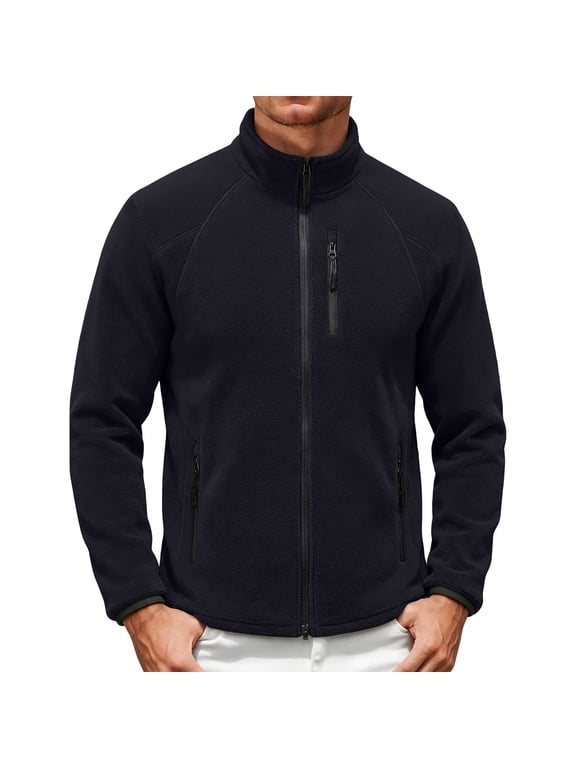 Men's Plus Size Full Zip Fleece Jacket Stand Collar Raglan Sleeve Lightweight Outer Coat Casual Mid-Layer Outerwear