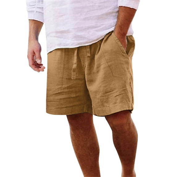 Cmfcve Men's Plus Size Shorts Pockets Elastic Waist Cotton Linen Pants Drawstring Straight Half Shorts