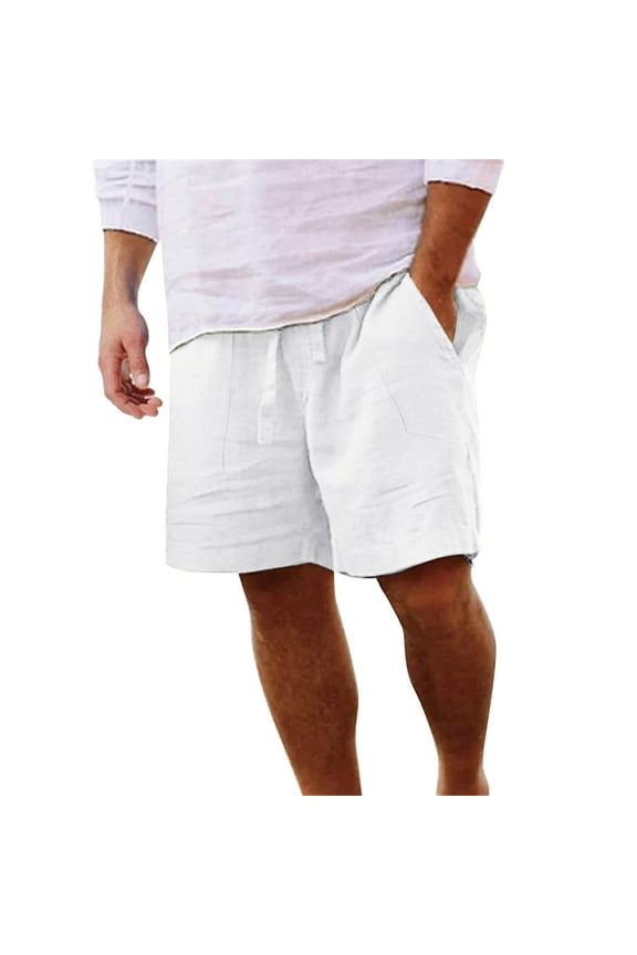 Men's Plus Size Shorts Pockets Elastic Waist Cotton Linen Pants Drawstring Straight Half Shorts
