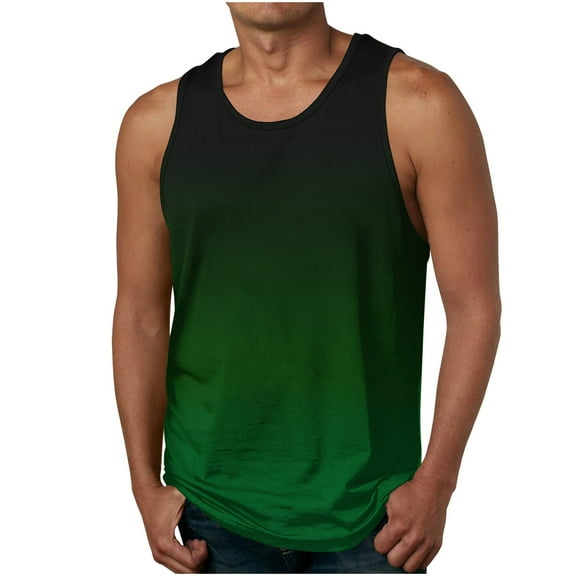 Cmfcve Men's Plus Size Tank Top Gradient Colors Round Neck Sleeveless Tees Summer Breathable Gym Tank Top