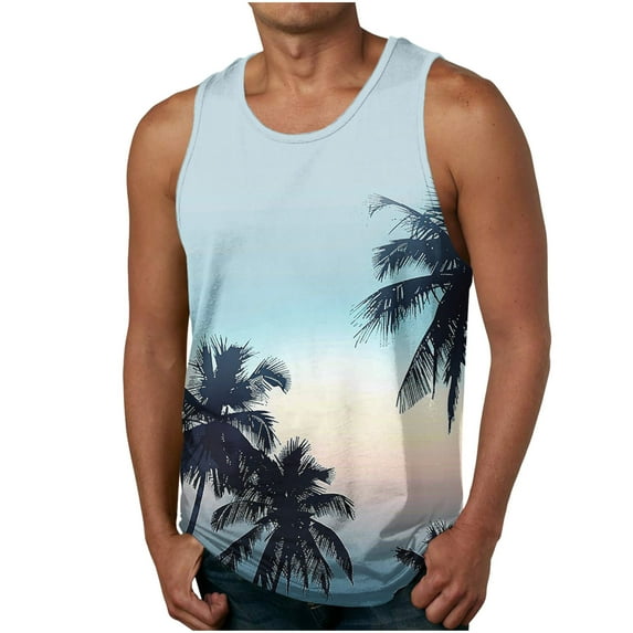 Cmfcve Men's Plus Size Tank Top Round Neck Sleeveless Gym Tees Summer Breathable Hawaiian Tank Top