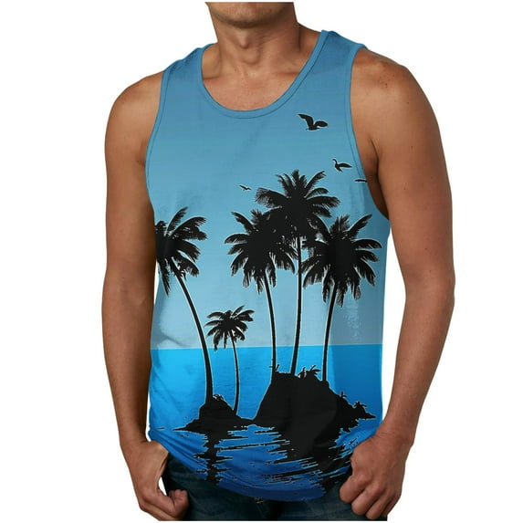 Cmfcve Men's Plus Size Tank Top Round Neck Sleeveless Gym Tees Summer Breathable Hawaiian Tank Top